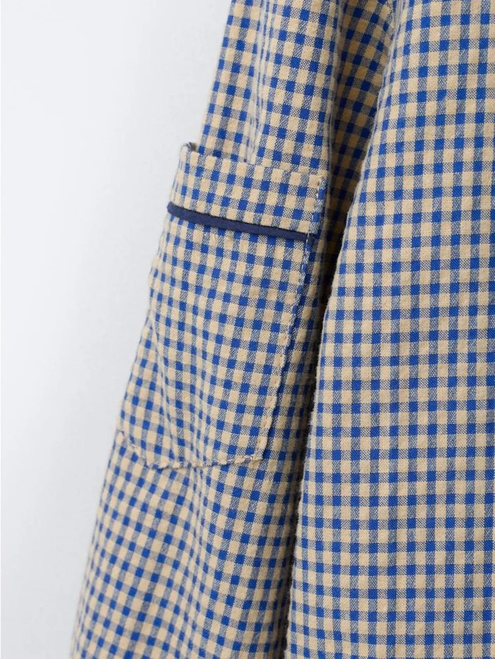 ZARA Girls Gingham Peter Pan Collar Blouse Size 9-10Y 140 NWT Blue Beige Top